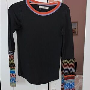 Black Long Sleeve Top with Colorful Cuffs